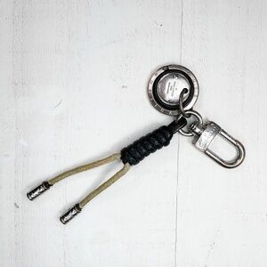 Louis Vuitton LV Logo Keychain Bag Charm Rope Tassel Key Holder Silver Tone
